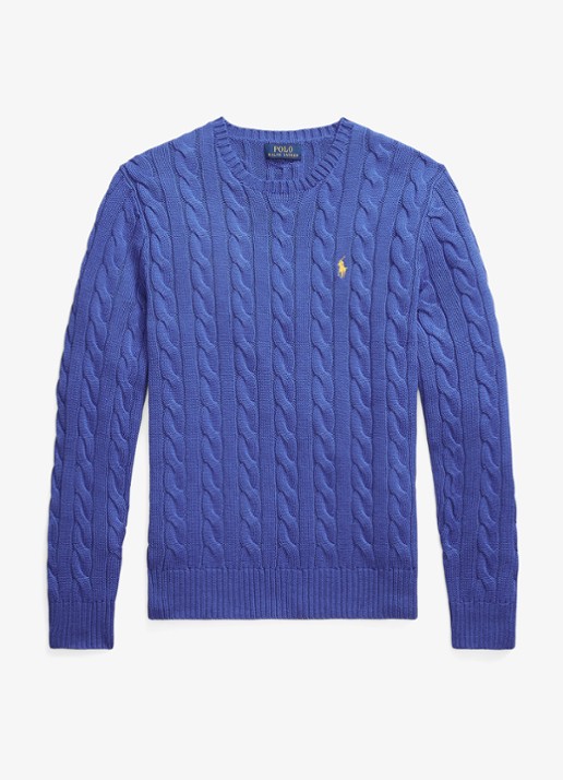 Ralph Lauren Kabelgebreide trui met logoborduring - voorkant 2 bluebell bloom-44ep