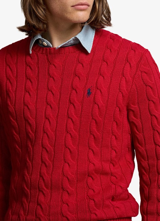 Ralph Lauren Kabelgebreide trui met logoborduring - detail 7 park avenue red-2zpd