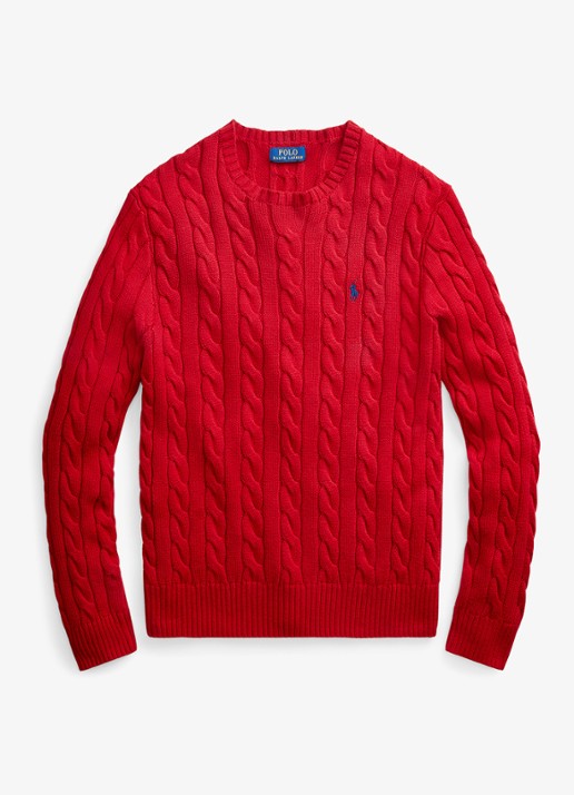 Ralph Lauren Kabelgebreide trui met logoborduring - voorkant 3 park avenue red-2zpd