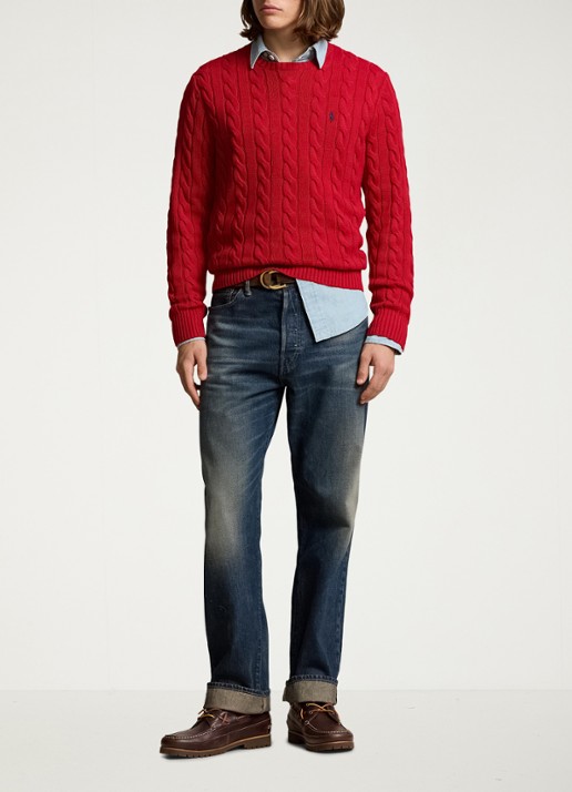 Ralph Lauren Kabelgebreide trui met logoborduring - voorkant 4 park avenue red-2zpd