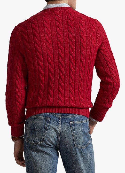 Ralph Lauren Kabelgebreide trui met logoborduring - achterkant 2 park avenue red-2zpd