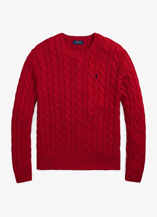 Ralph Lauren Kabelgebreide trui met logoborduring - voorkant 5 park avenue red-2zpd