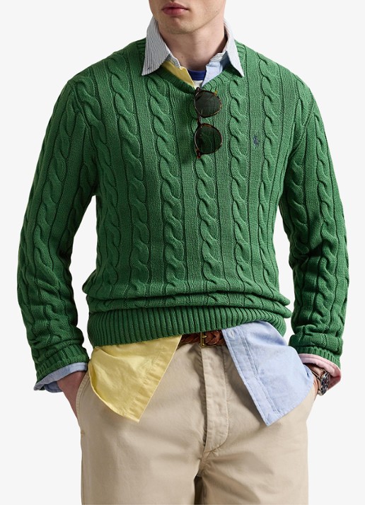 Ralph Lauren Kabelgebreide trui met logoborduring - detail kale green-45qo