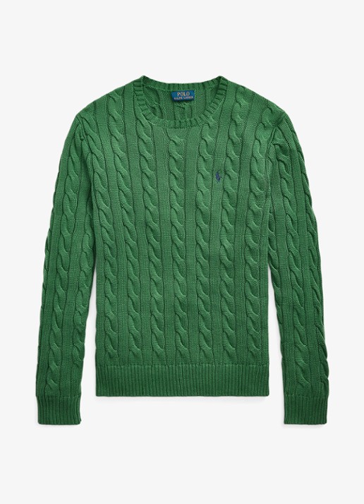 Ralph Lauren Kabelgebreide trui met logoborduring - voorkant 3 kale green-45qo