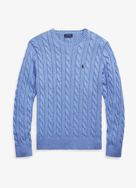 Ralph Lauren Kabelgebreide trui met logoborduring - voorkant 4 soft royal heather-2z1a