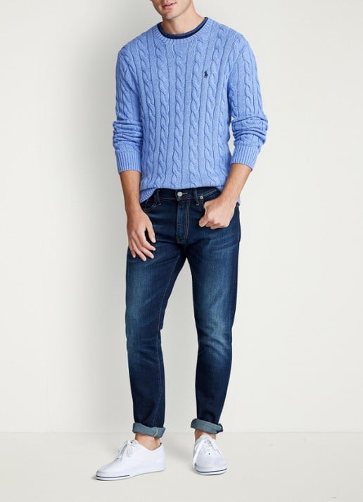Ralph Lauren Kabelgebreide trui met logoborduring - voorkant 5 soft royal heather-2z1a