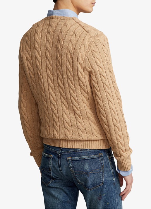 Ralph Lauren Kabelgebreide trui met logoborduring - achterkant camel melange-2x88