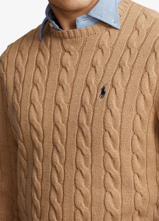 Ralph Lauren Kabelgebreide trui met logoborduring - detail 3 camel melange-2x88