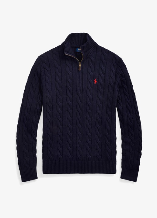 Ralph Lauren Kabelgebreide trui met logoborduring - voorkant 7 blauw