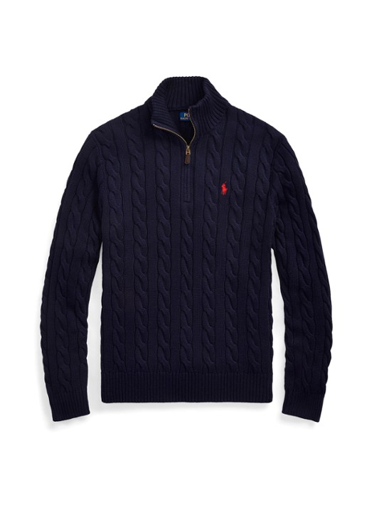 Ralph Lauren Kabelgebreide trui met logoborduring - voorkant 9 blauw