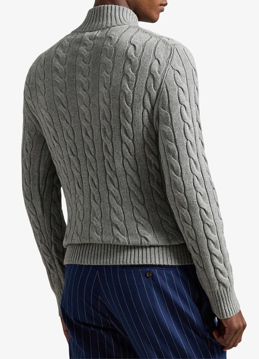 Ralph Lauren Kabelgebreide trui met logoborduring - achterkant 3 fawn grey heather / grijs