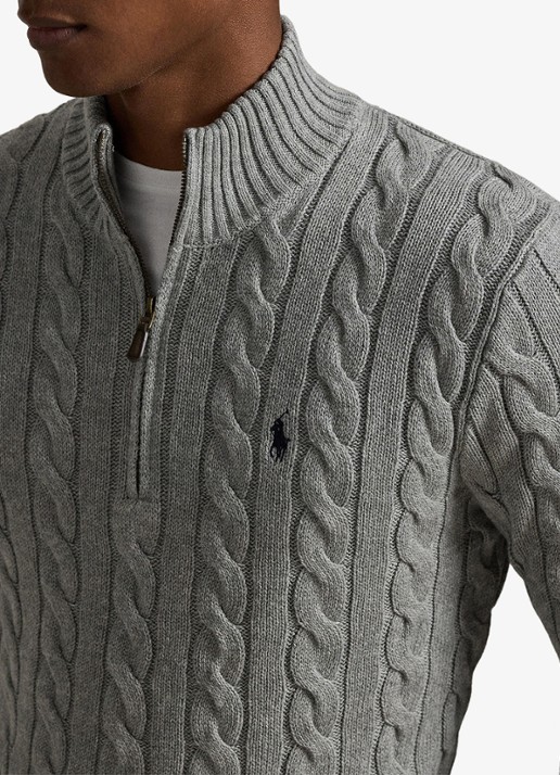 Ralph Lauren Kabelgebreide trui met logoborduring - detail 2 fawn grey heather / grijs