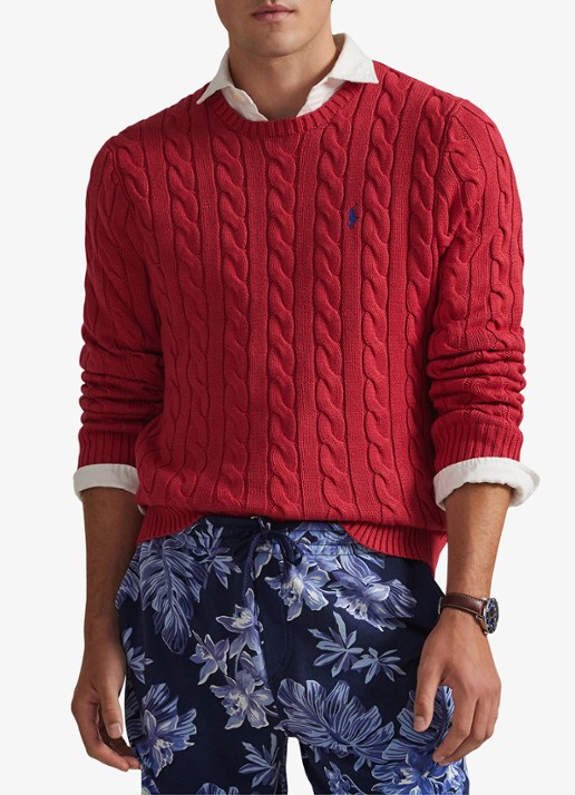 Ralph Lauren Kabelgebreide trui met logoborduring - detail sunrise red-2yfv