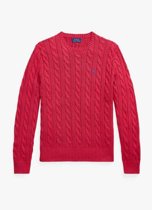 Ralph Lauren Kabelgebreide trui met logoborduring - voorkant 3 sunrise red-2yfv