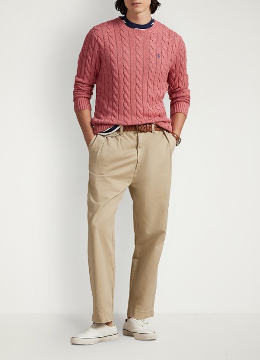 Ralph Lauren Kabelgebreide trui met logoborduring - voorkant 2 strawberry gelato / rood