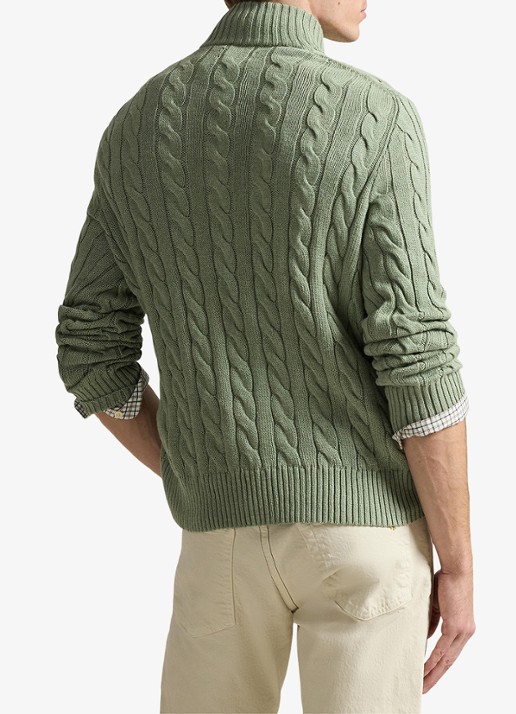 Ralph Lauren Kabelgebreide trui met logoborduring - achterkant fern green heather / groen