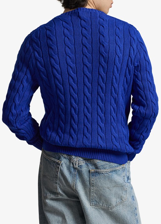 Ralph Lauren Kabelgebreide trui met logoborduring - achterkant pacific royal-2xk4