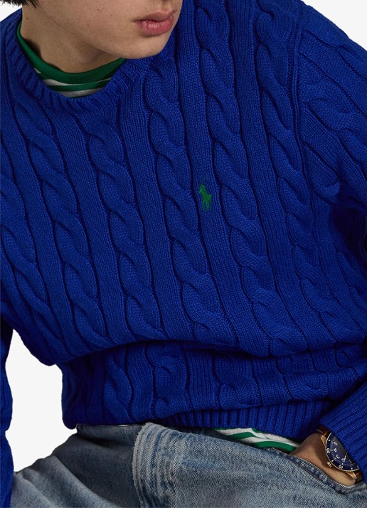 Ralph Lauren Kabelgebreide trui met logoborduring - detail 4 pacific royal-2xk4