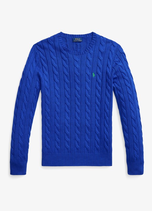 Ralph Lauren Kabelgebreide trui met logoborduring - voorkant 2 pacific royal-2xk4
