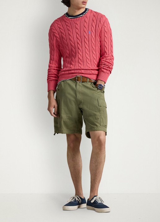 Ralph Lauren Kabelgebreide trui met logoborduring - voorkant 5 pale red-337z