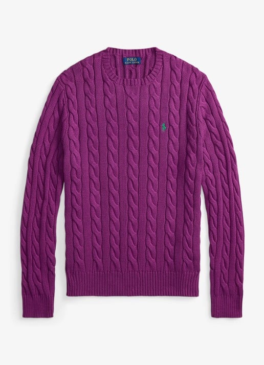 Ralph Lauren Kabelgebreide trui met logoborduring - voorkant purple dawn-37ho