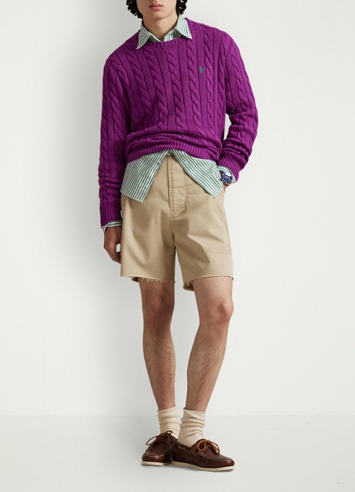 Ralph Lauren Kabelgebreide trui met logoborduring - voorkant 2 purple dawn-37ho
