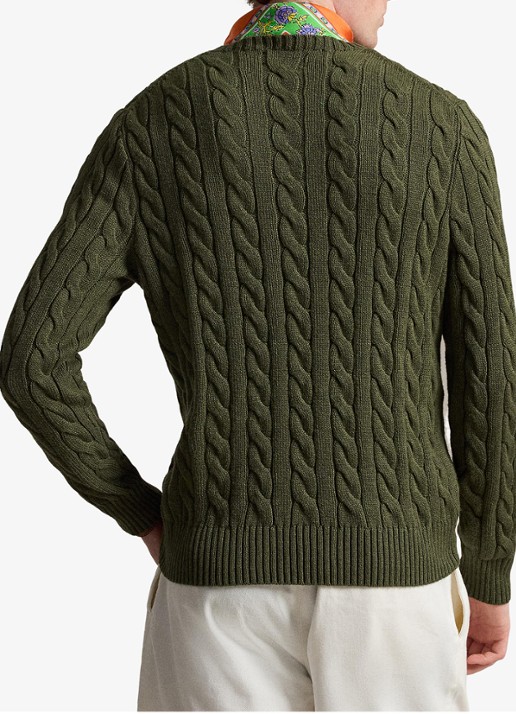 Ralph Lauren Kabelgebreide trui met logoborduring - achterkant garden trail heather-419f