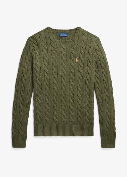 Ralph Lauren Kabelgebreide trui met logoborduring - voorkant 5 garden trail heather-419f