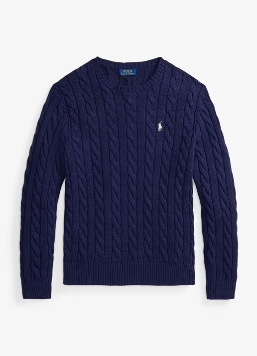 Ralph Lauren Kabelgebreide trui met logoborduring - voorkant 2 bright navy-2x86