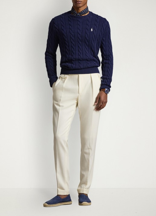 Ralph Lauren Kabelgebreide trui met logoborduring - voorkant 3 bright navy-2x86
