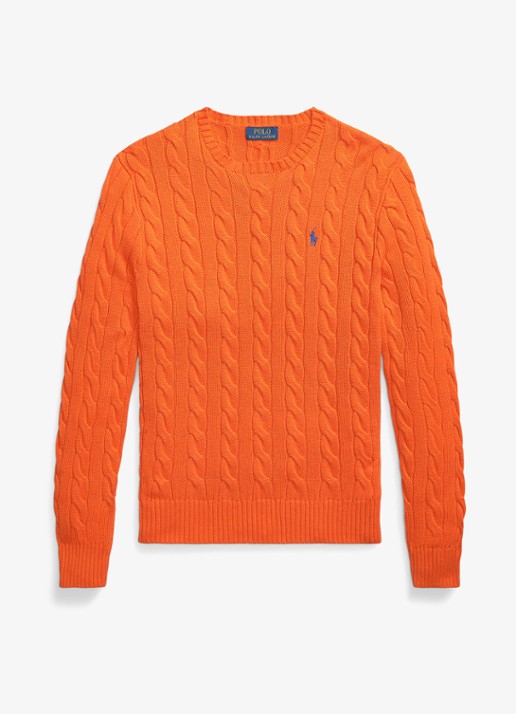 Ralph Lauren Kabelgebreide trui met logoborduring - voorkant 6 sailing orange-36ph