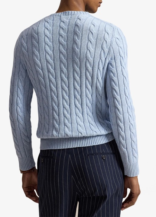 Ralph Lauren Kabelgebreide trui met logoborduring - achterkant blue hyacinth hthr-44ej
