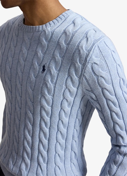 Ralph Lauren Kabelgebreide trui met logoborduring - detail 3 blue hyacinth hthr-44ej