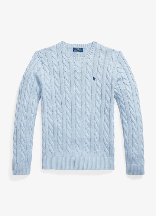Ralph Lauren Kabelgebreide trui met logoborduring - voorkant 4 blue hyacinth hthr-44ej