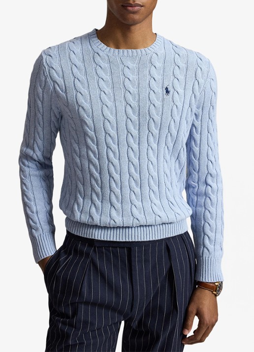 Ralph Lauren Kabelgebreide trui met logoborduring - voorkant 5 blue hyacinth hthr-44ej