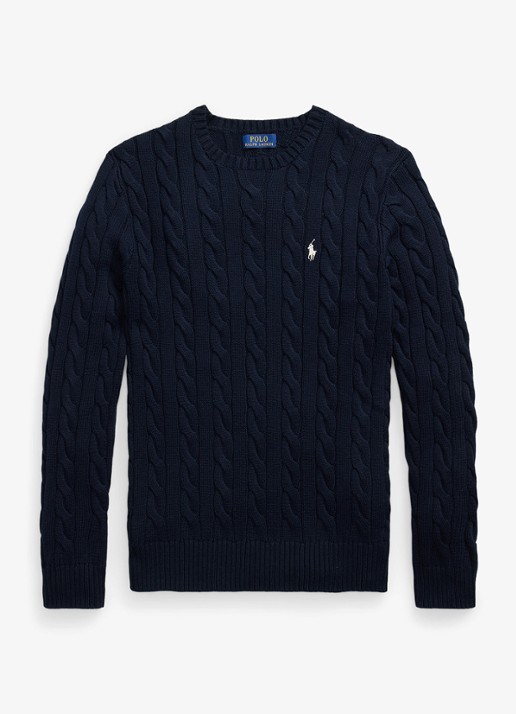 Ralph Lauren Kabelgebreide trui met logoborduring - voorkant hunter navy c8135-zx6s