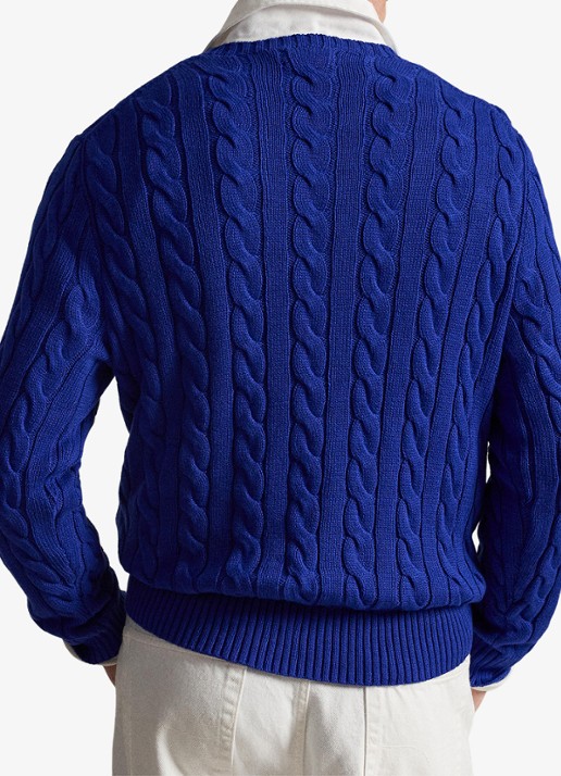 Ralph Lauren Kabelgebreide trui met logoborduring - achterkant 3 new iris blue-37x7