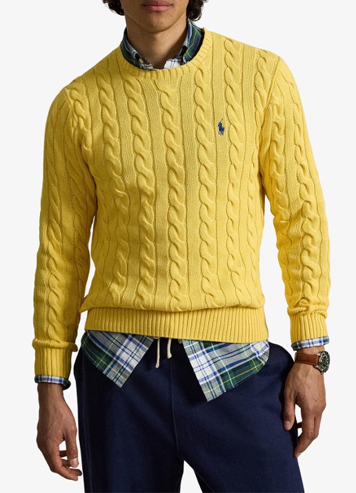 Ralph Lauren Kabelgebreide trui met logoborduring - voorkant 3 collegiate yellow-3jz4