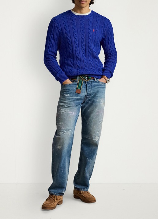 Ralph Lauren Kabelgebreide trui met logoborduring - detail 4 active royal / royaalblauw