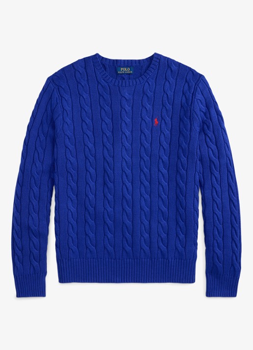 Ralph Lauren Kabelgebreide trui met logoborduring - voorkant 2 active royal / royaalblauw