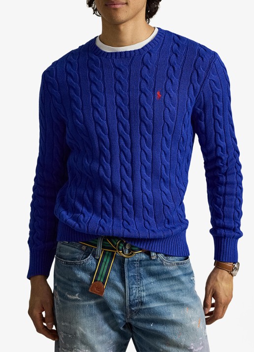 Ralph Lauren Kabelgebreide trui met logoborduring - voorkant 3 active royal / royaalblauw