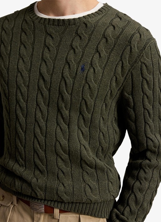 Ralph Lauren Kabelgebreide trui met logoborduring - detail 5 olive shrub heather-zxqg