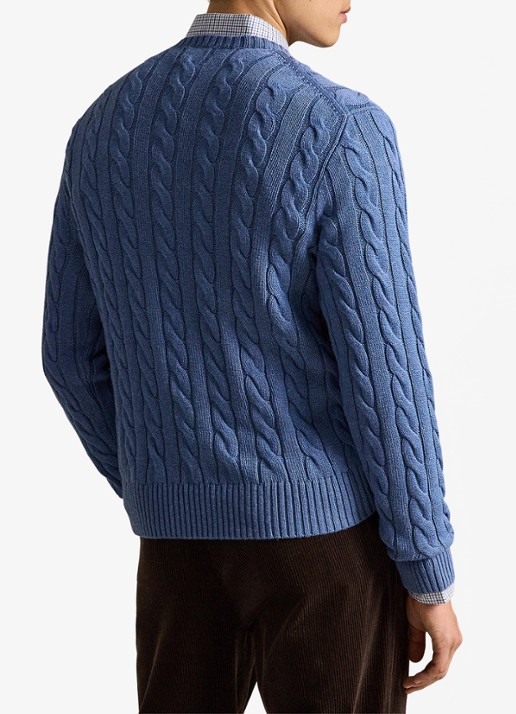 Ralph Lauren Kabelgebreide trui met logoborduring - achterkant 5 blue borage heather-zxs4