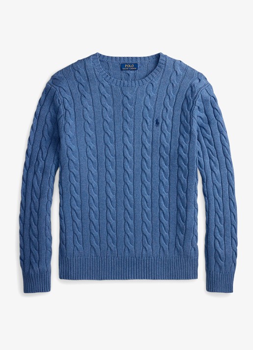 Ralph Lauren Kabelgebreide trui met logoborduring - voorkant blue borage heather-zxs4