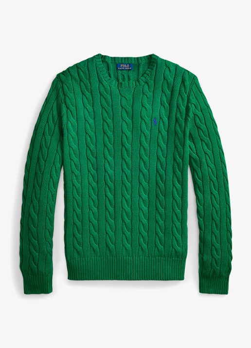 Ralph Lauren Kabelgebreide trui met logoborduring - voorkant 4 erin green-48lh