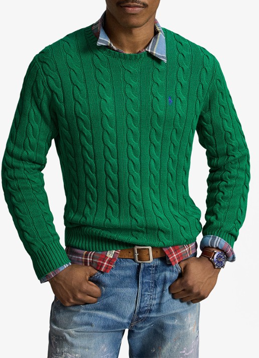 Ralph Lauren Kabelgebreide trui met logoborduring - voorkant 5 erin green-48lh