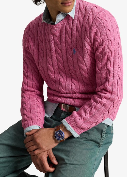 Ralph Lauren Kabelgebreide trui met logoborduring - voorkant 5 thulian pink heather-zxs7