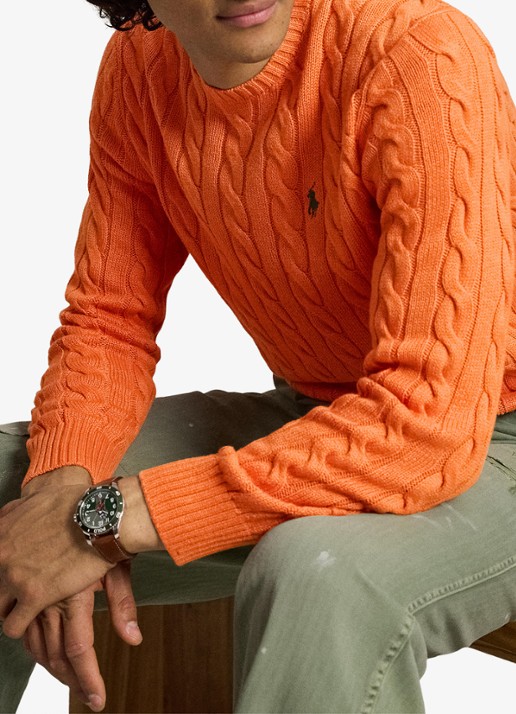 Ralph Lauren Kabelgebreide trui met logoborduring - voorkant 5 orange jasper heather-zxs8