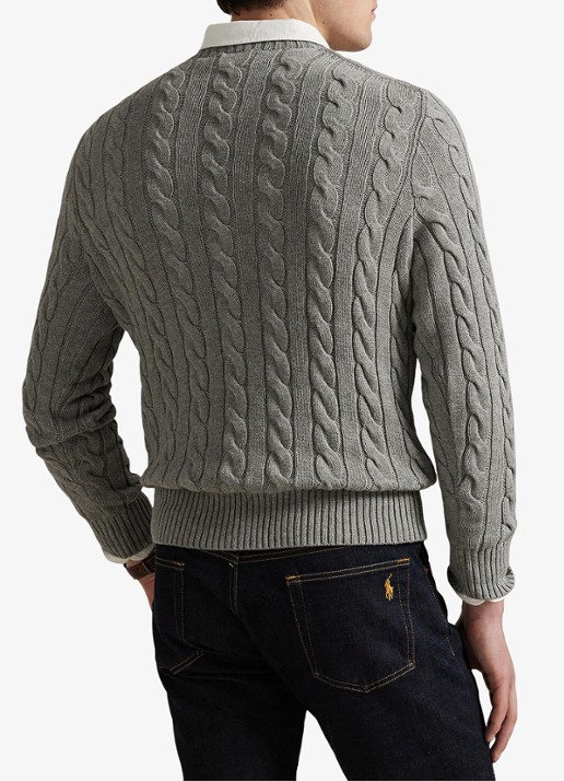 Ralph Lauren Kabelgebreide trui met logoborduring - achterkant fawn grey heather / grijs