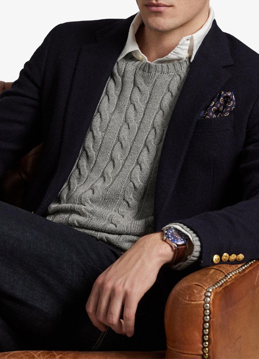 Ralph Lauren Kabelgebreide trui met logoborduring - detail 3 fawn grey heather / grijs